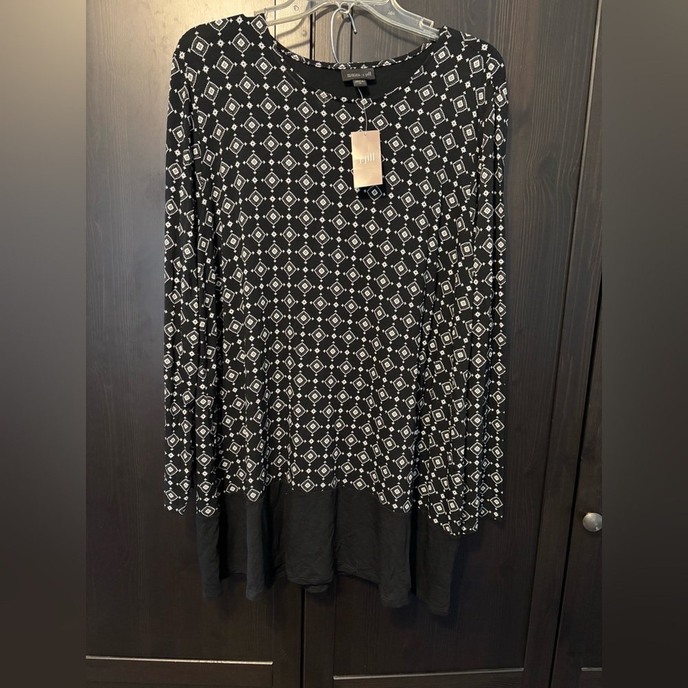 J.Jill Wearever Collection Womens Black & White Diamond Long Sleeve Tunic